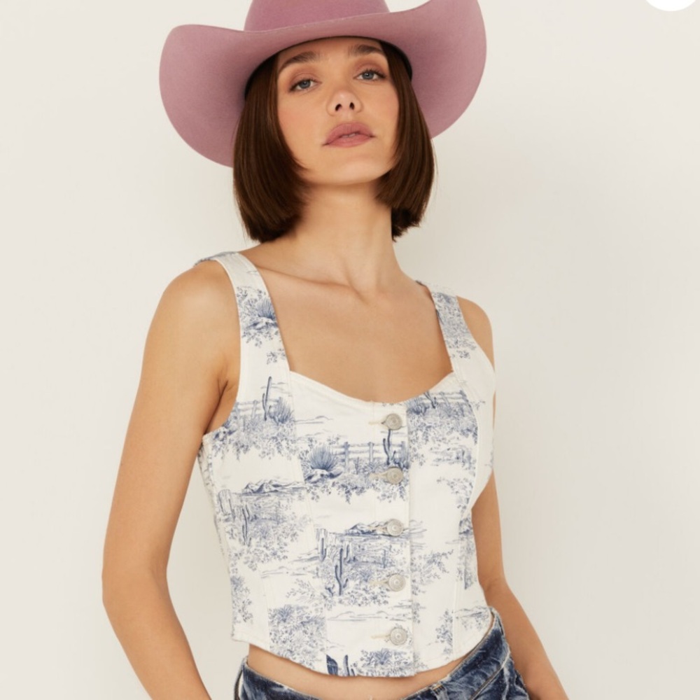Levi's White Toile Print Corset Tank
